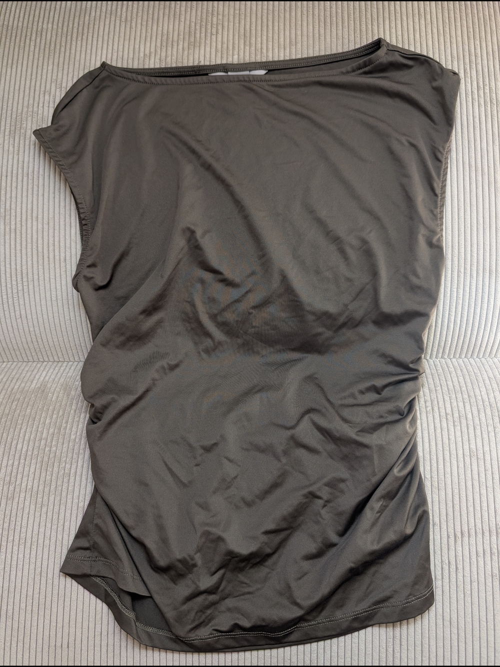 Olive Green Sleeveless Silky Boatneck Top